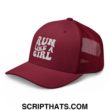 Run Like a Girl Embroidered Mesh Trucker Hat Cranberry