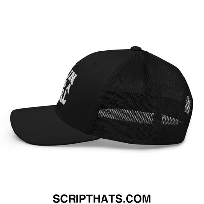 Black run like a girl embroidered mesh trucker hat with white text and a breathable mesh back panel
