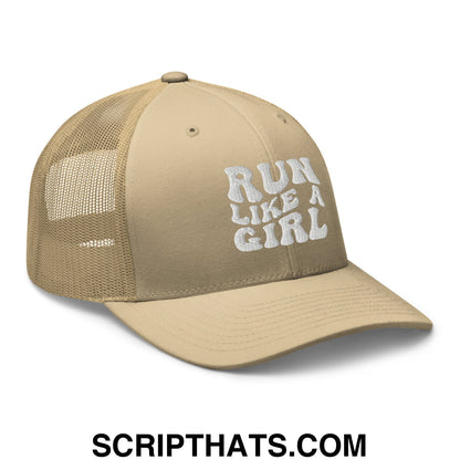 Run Like a Girl Embroidered Mesh Trucker Hat Khaki