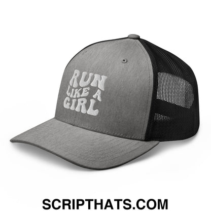 Run Like a Girl Embroidered Mesh Trucker Hat Heather Black
