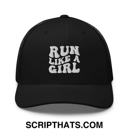 Run Like a Girl Embroidered Mesh Trucker Hat Black