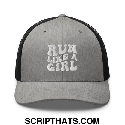Run Like a Girl Embroidered Mesh Trucker Hat Heather Black