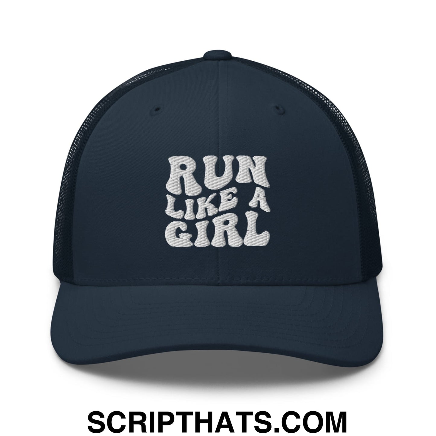 Run Like a Girl Embroidered Mesh Trucker Hat Navy