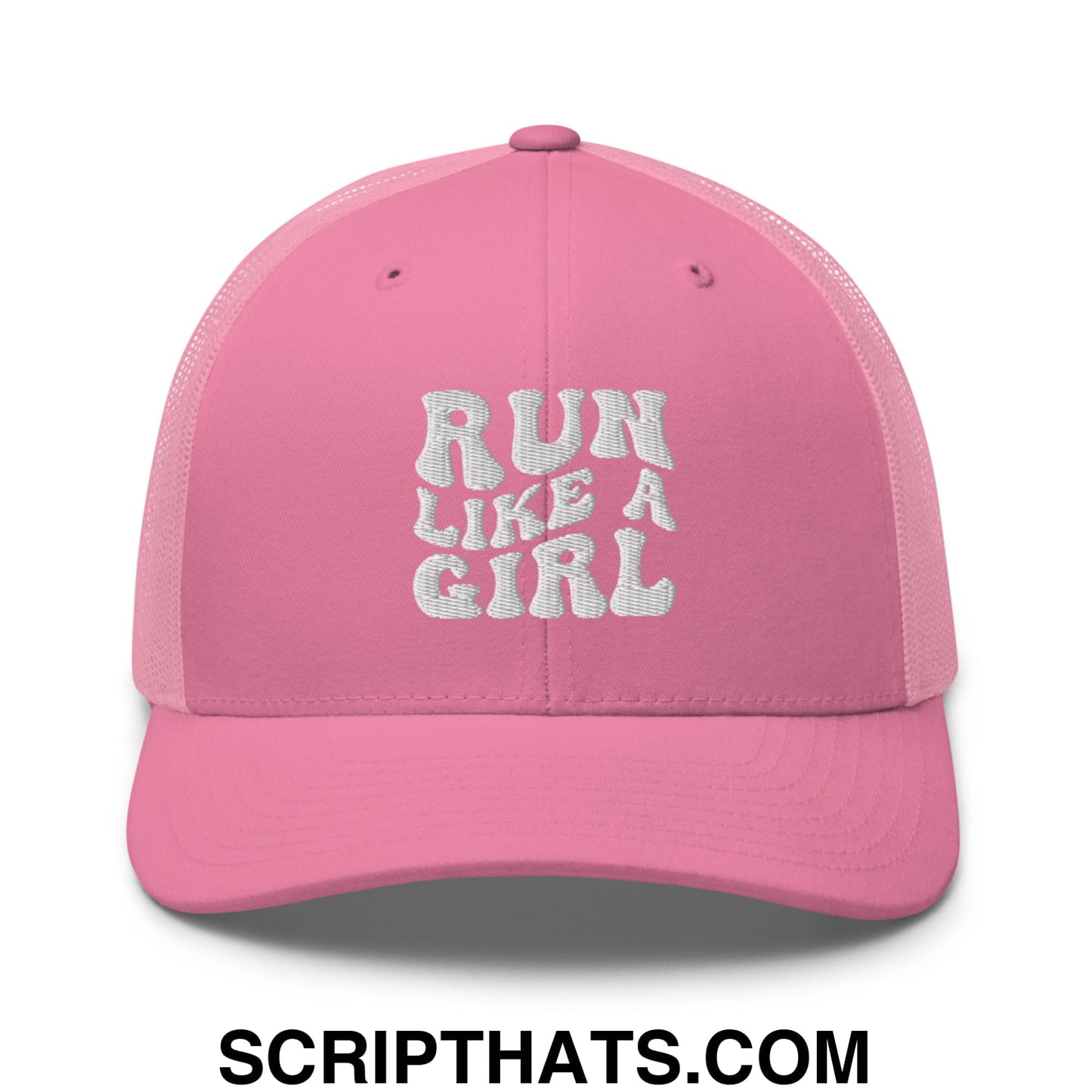 Run Like a Girl Embroidered Mesh Trucker Hat Pink