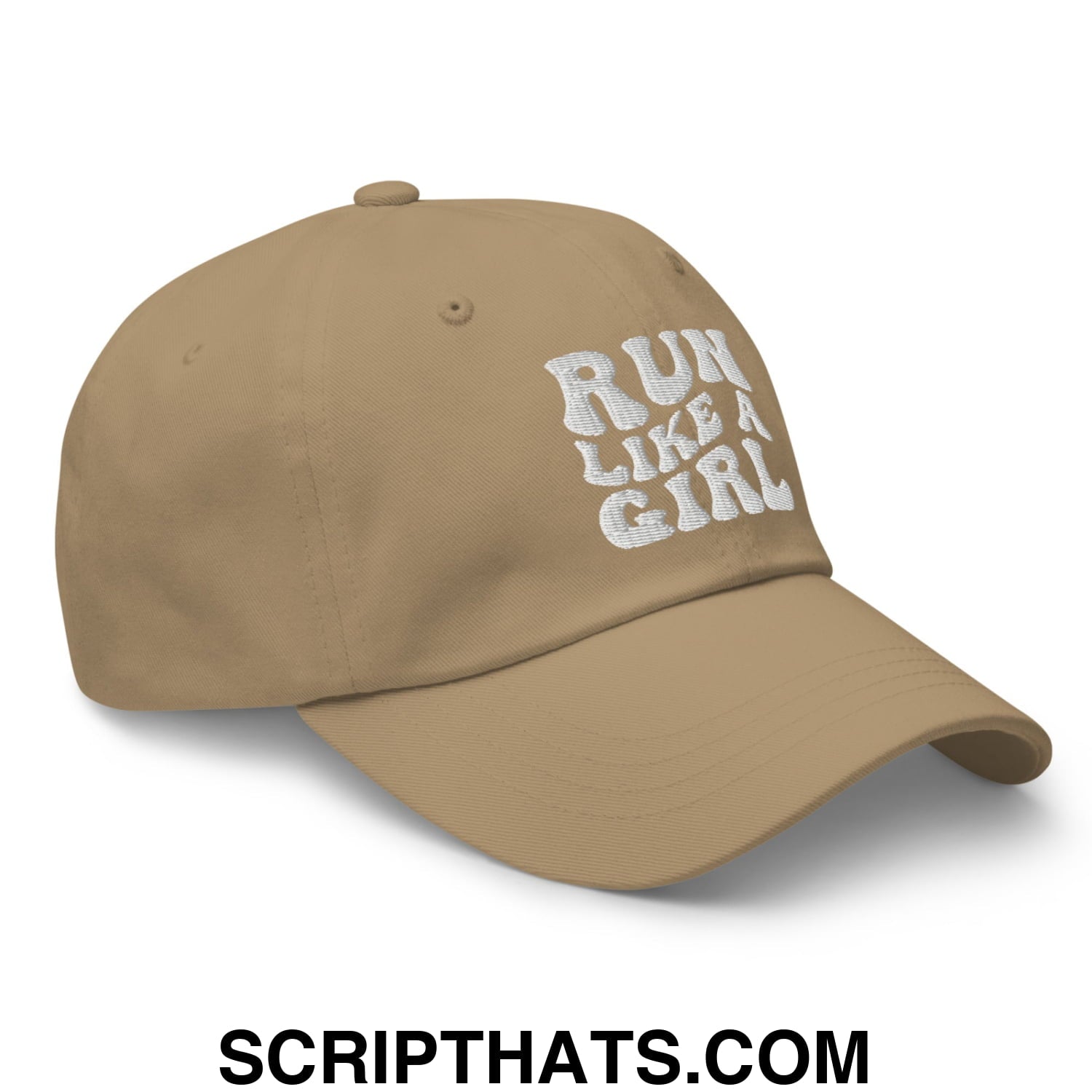 Run Like a Girl Embroidered Unstructured Dad Hat Khaki
