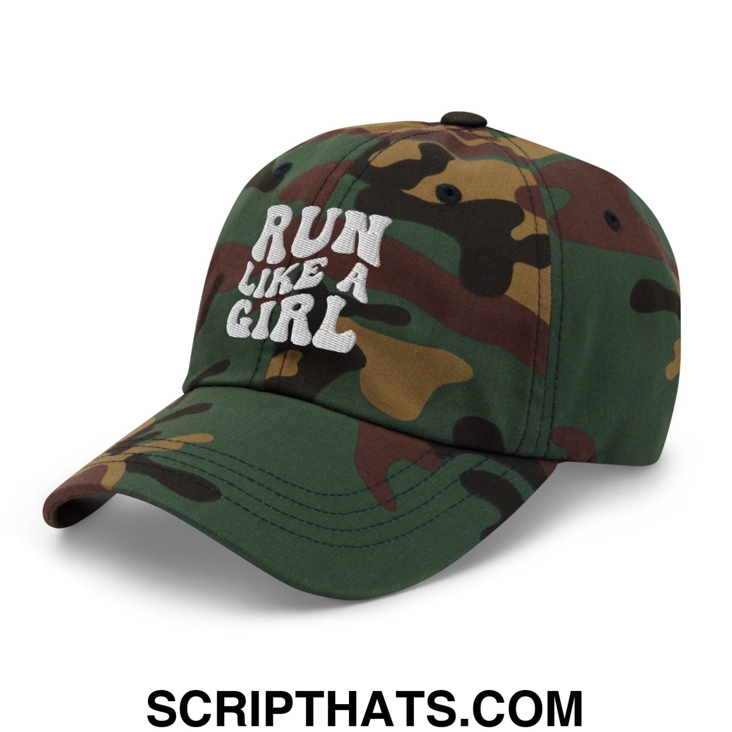 Run Like a Girl Embroidered Unstructured Dad Hat Green Camo