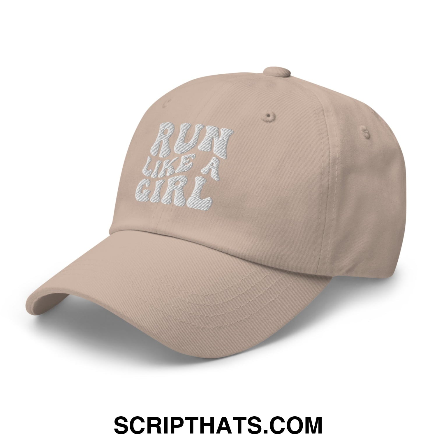 Run Like a Girl Embroidered Unstructured Dad Hat Stone