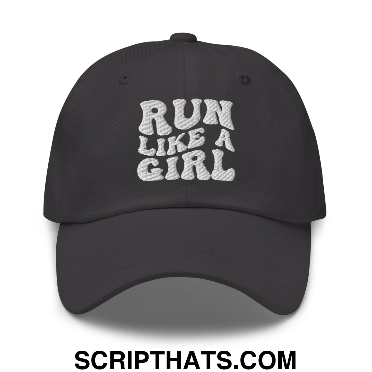 Run Like a Girl Embroidered Unstructured Dad Hat Dark Grey