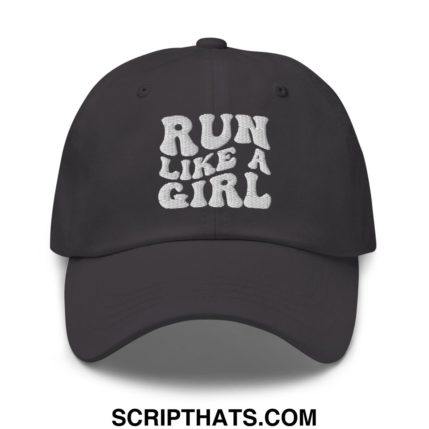 Run Like a Girl Embroidered Unstructured Dad Hat Dark Grey
