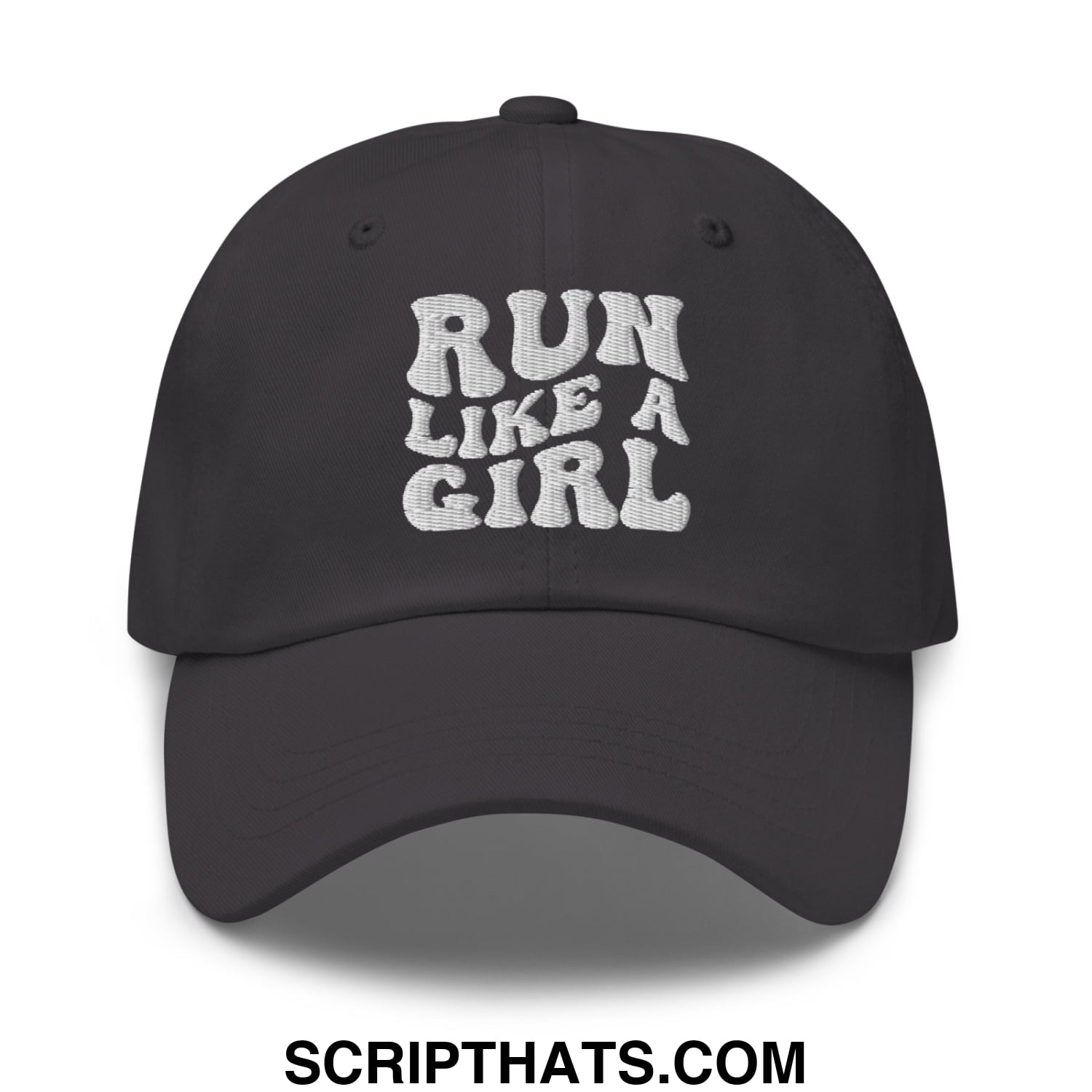 Run Like a Girl Embroidered Unstructured Dad Hat Dark Grey