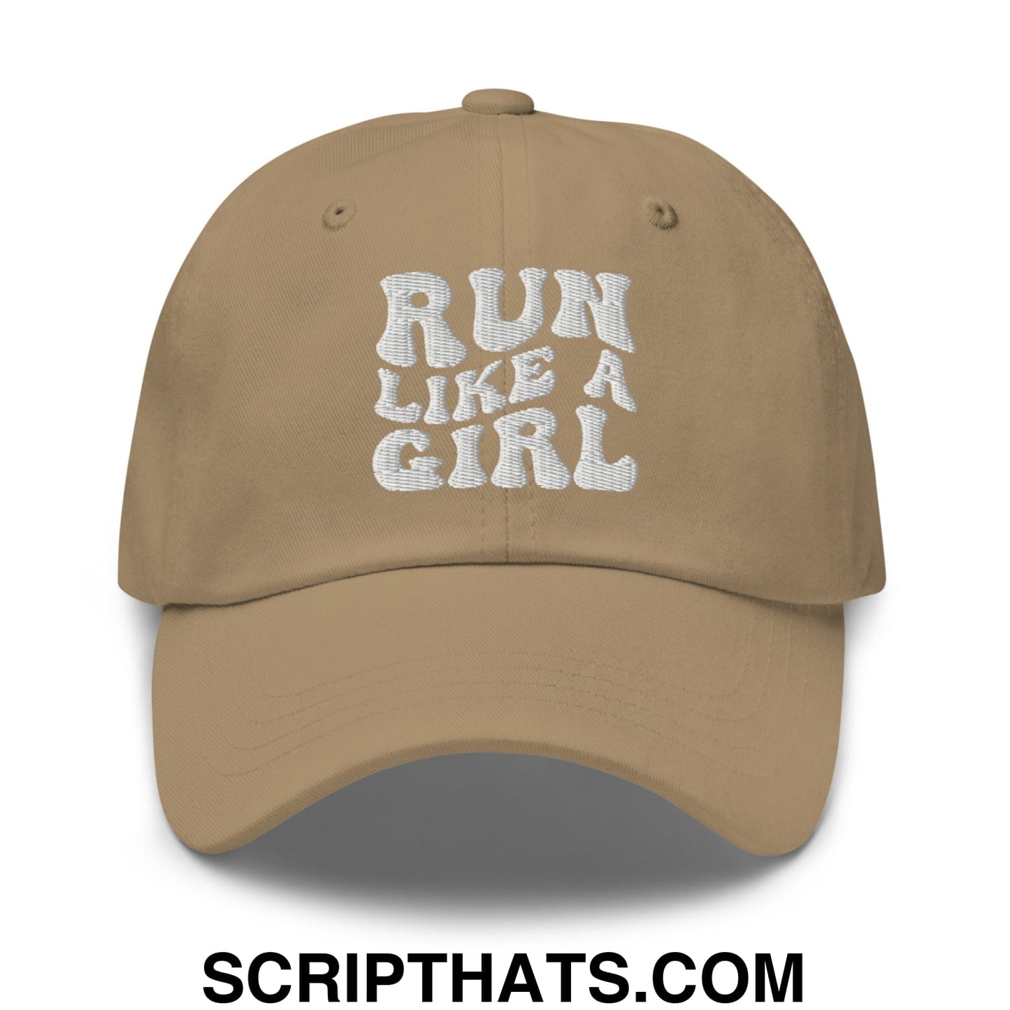 Run Like a Girl Embroidered Unstructured Dad Hat Khaki