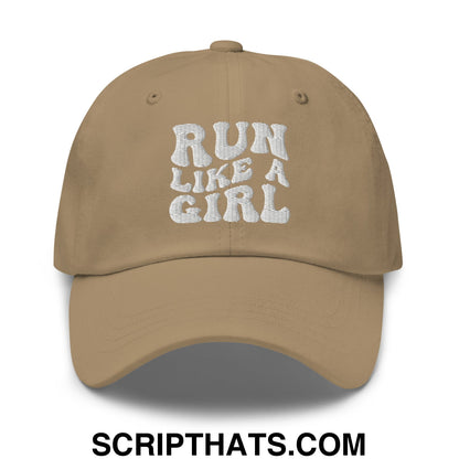 Run Like a Girl Embroidered Unstructured Dad Hat Khaki