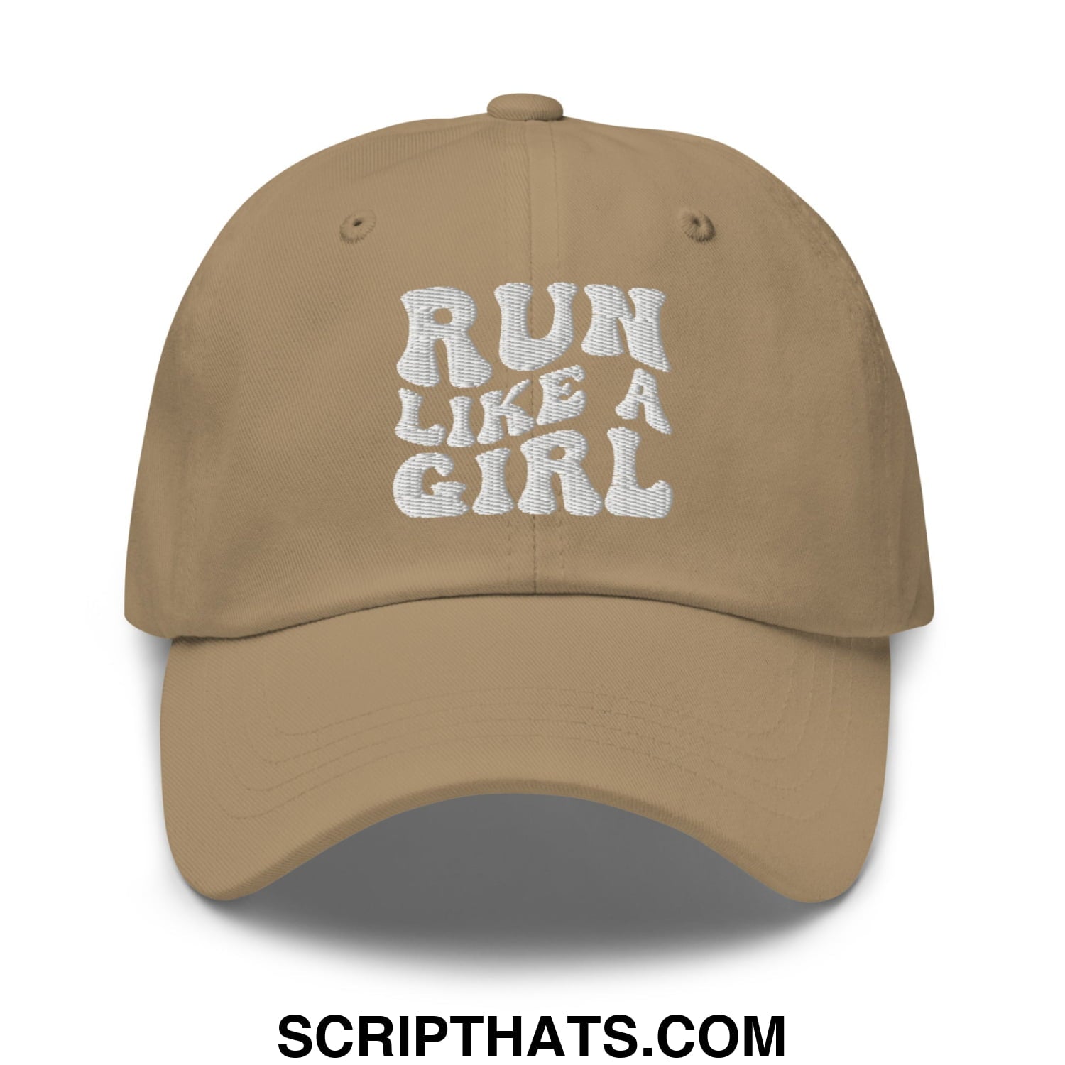 Run Like a Girl Embroidered Unstructured Dad Hat Khaki