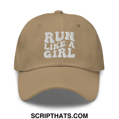 Run Like a Girl Embroidered Unstructured Dad Hat Khaki