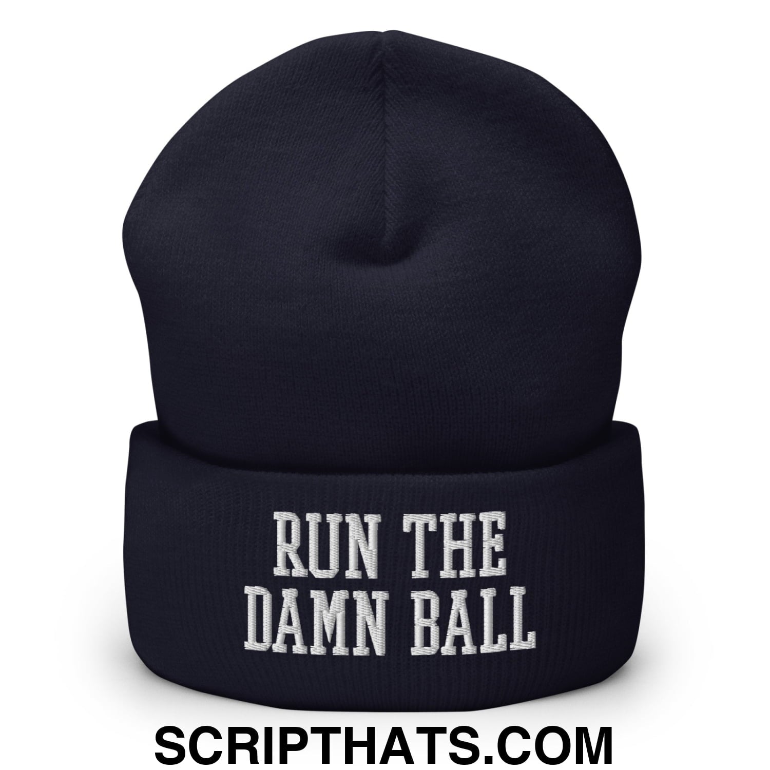 Run The Damn Ball Embroidered Cuffed Knit Beanie Navy