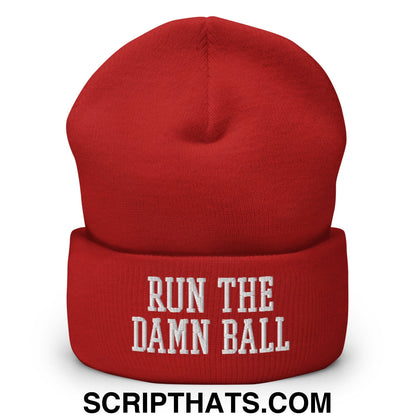 Run The Damn Ball Embroidered Cuffed Knit Beanie Red