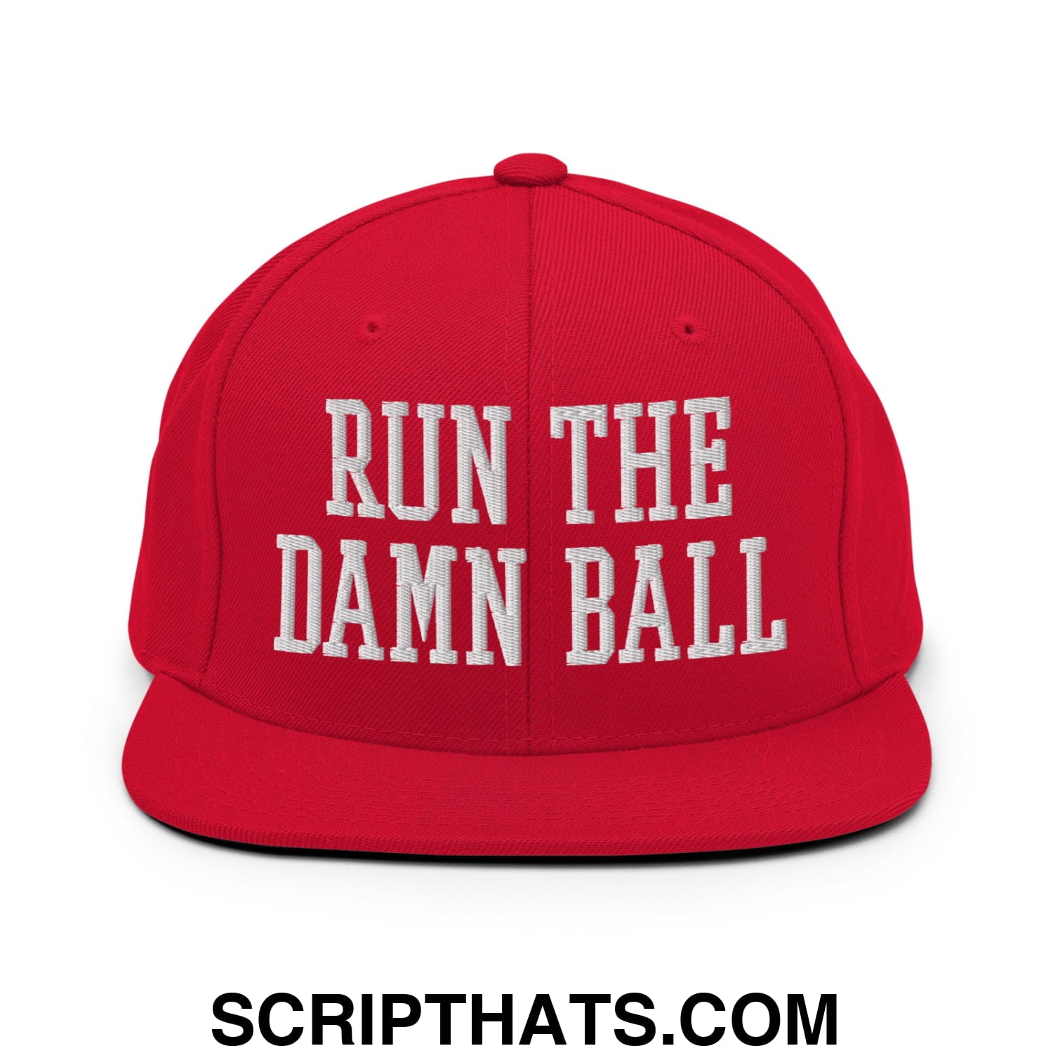 Run The Damn Ball Embroidered Flat Bill Brim Snapback Hat Red