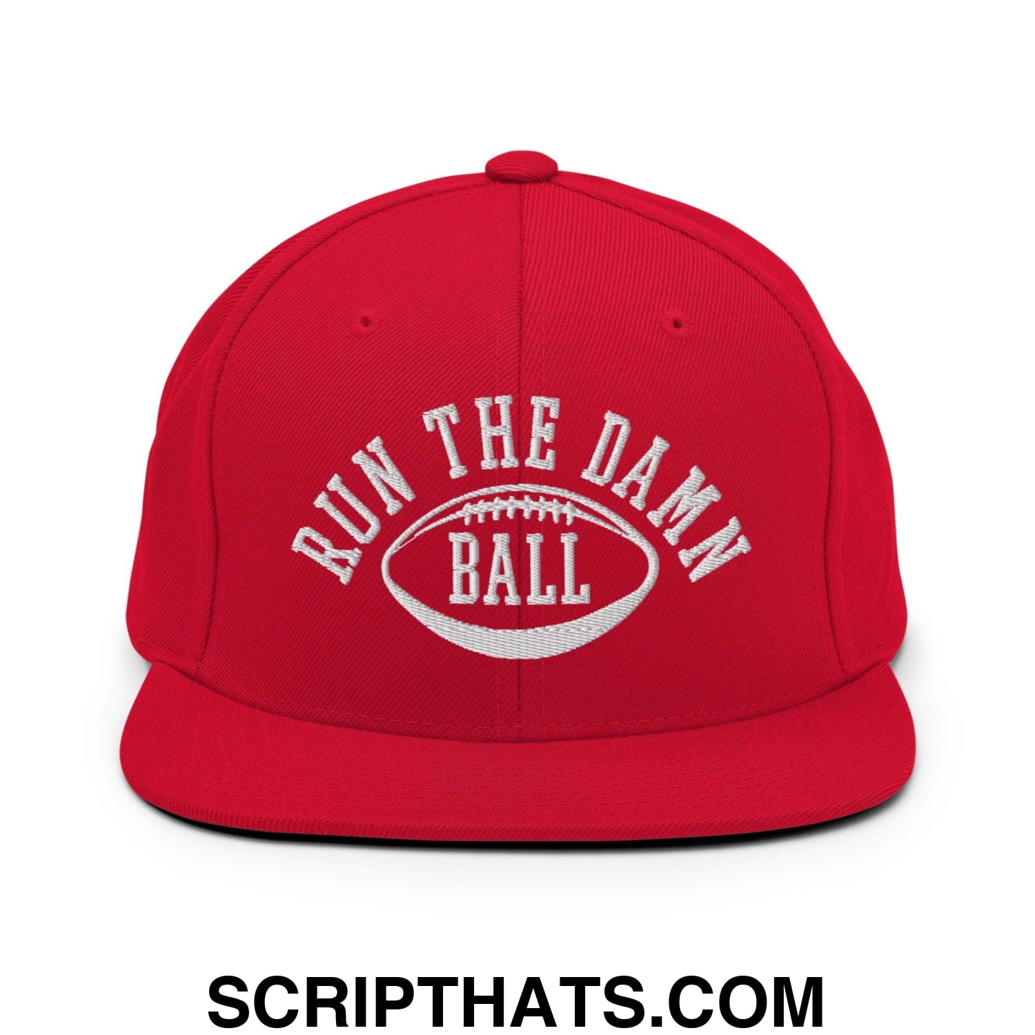 Run The Damn Ball Embroidered Flat Bill Brim Snapback Hat Red