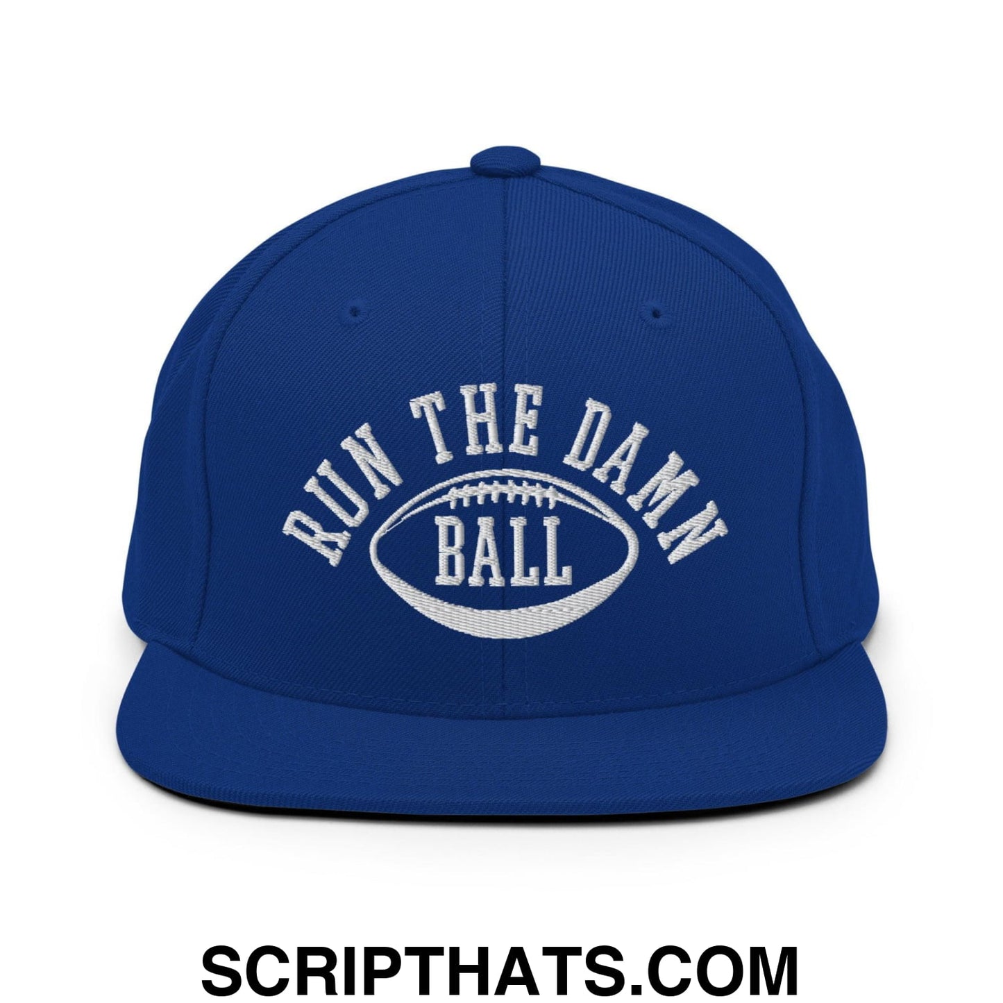 Run The Damn Ball Embroidered Flat Bill Brim Snapback Hat Royal Blue