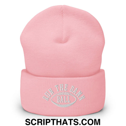 Run The Damn Ball Embroidered Knit Cuffed Beanie Baby Pink