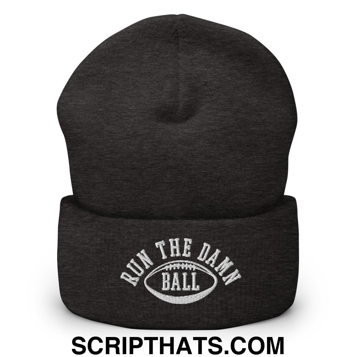 Run The Damn Ball Embroidered Knit Cuffed Beanie Dark Grey