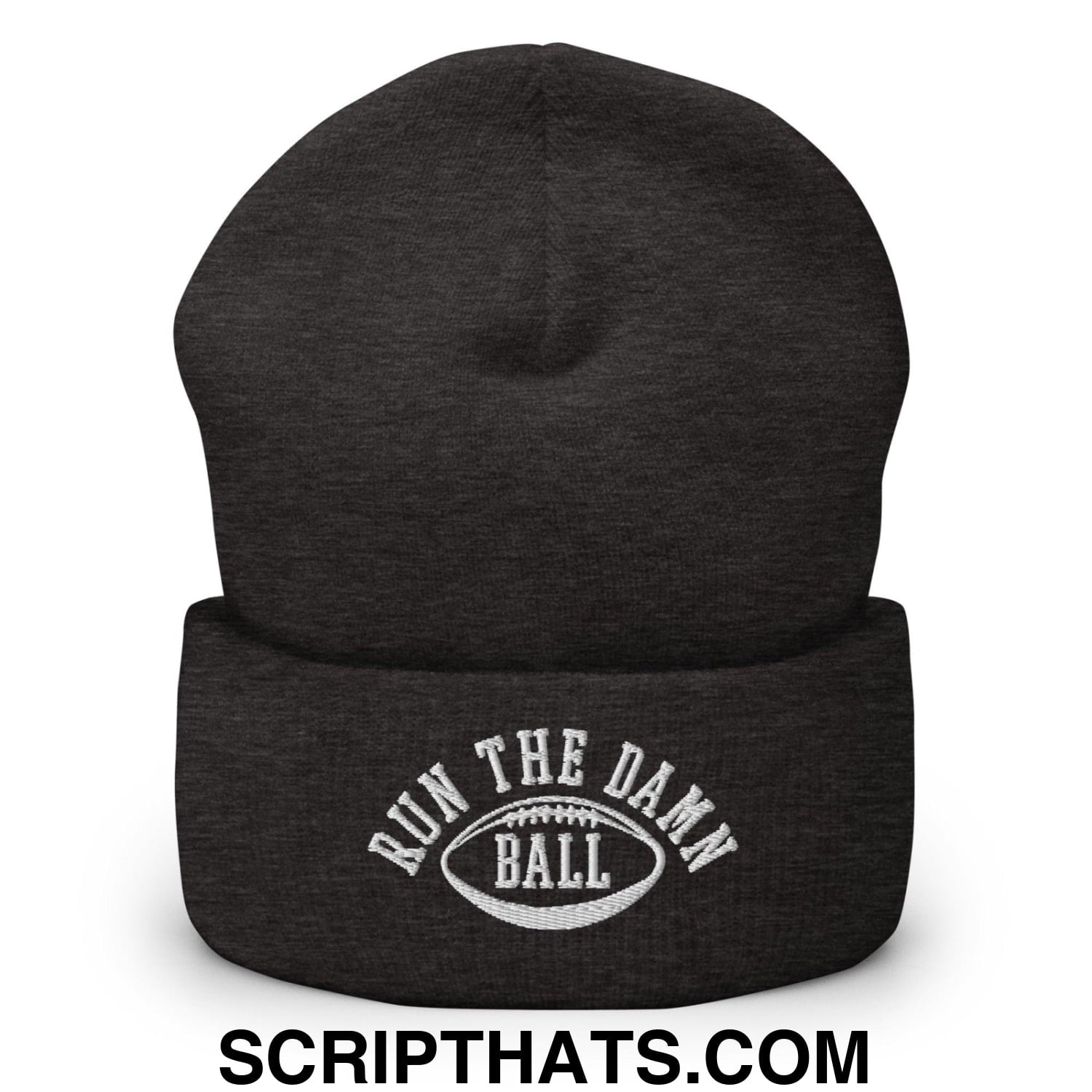 Run The Damn Ball Embroidered Knit Cuffed Beanie Dark Grey