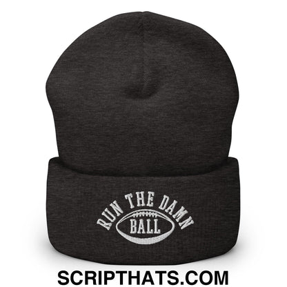 Run The Damn Ball Embroidered Knit Cuffed Beanie Dark Grey