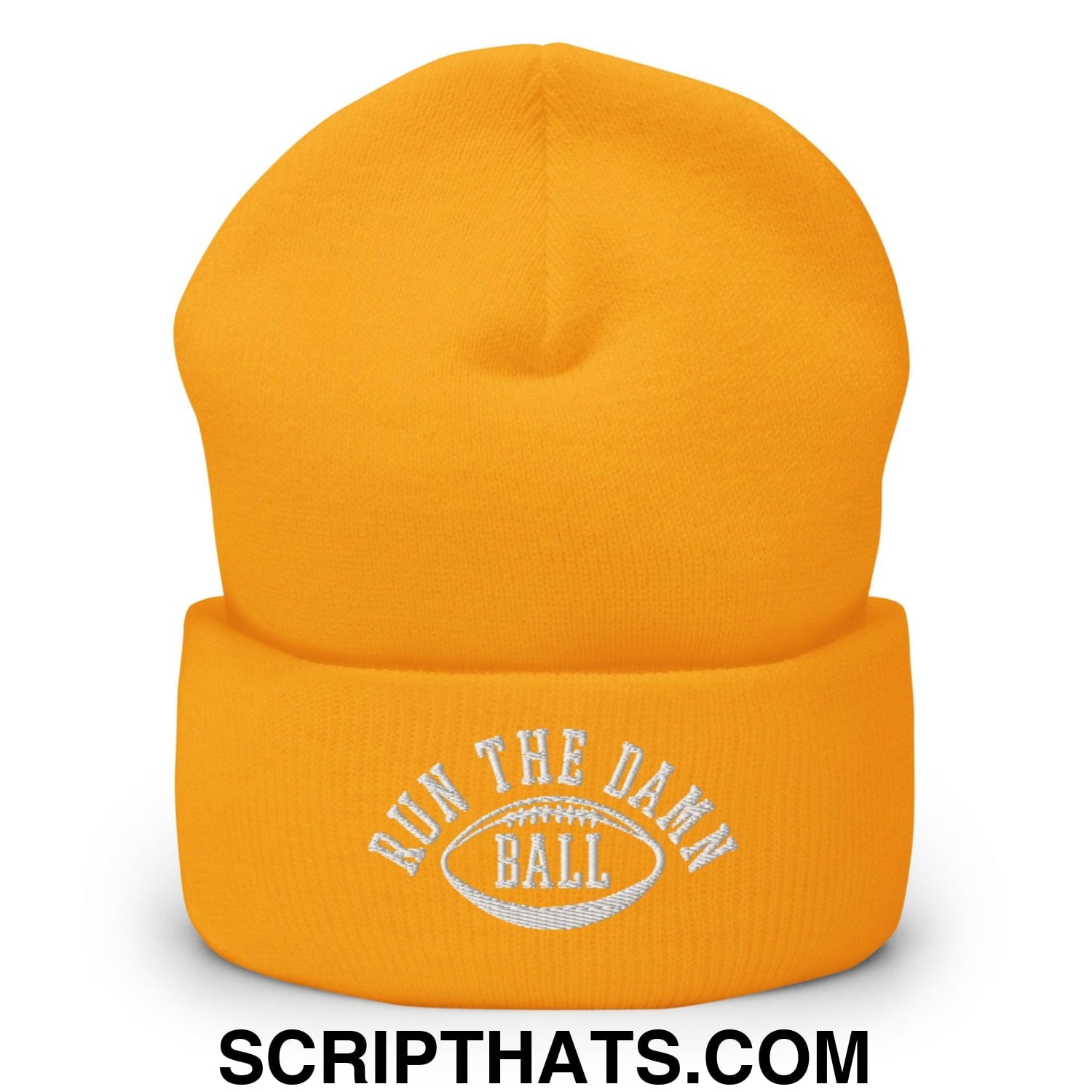 Run The Damn Ball Embroidered Knit Cuffed Beanie Gold