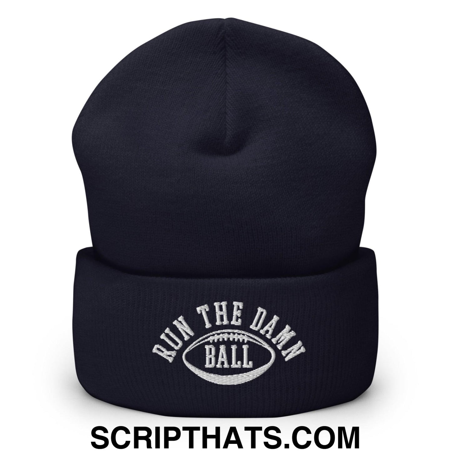 Run The Damn Ball Embroidered Knit Cuffed Beanie Navy