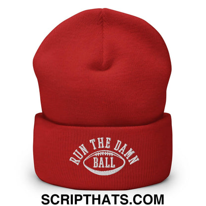 Run The Damn Ball Embroidered Knit Cuffed Beanie Red