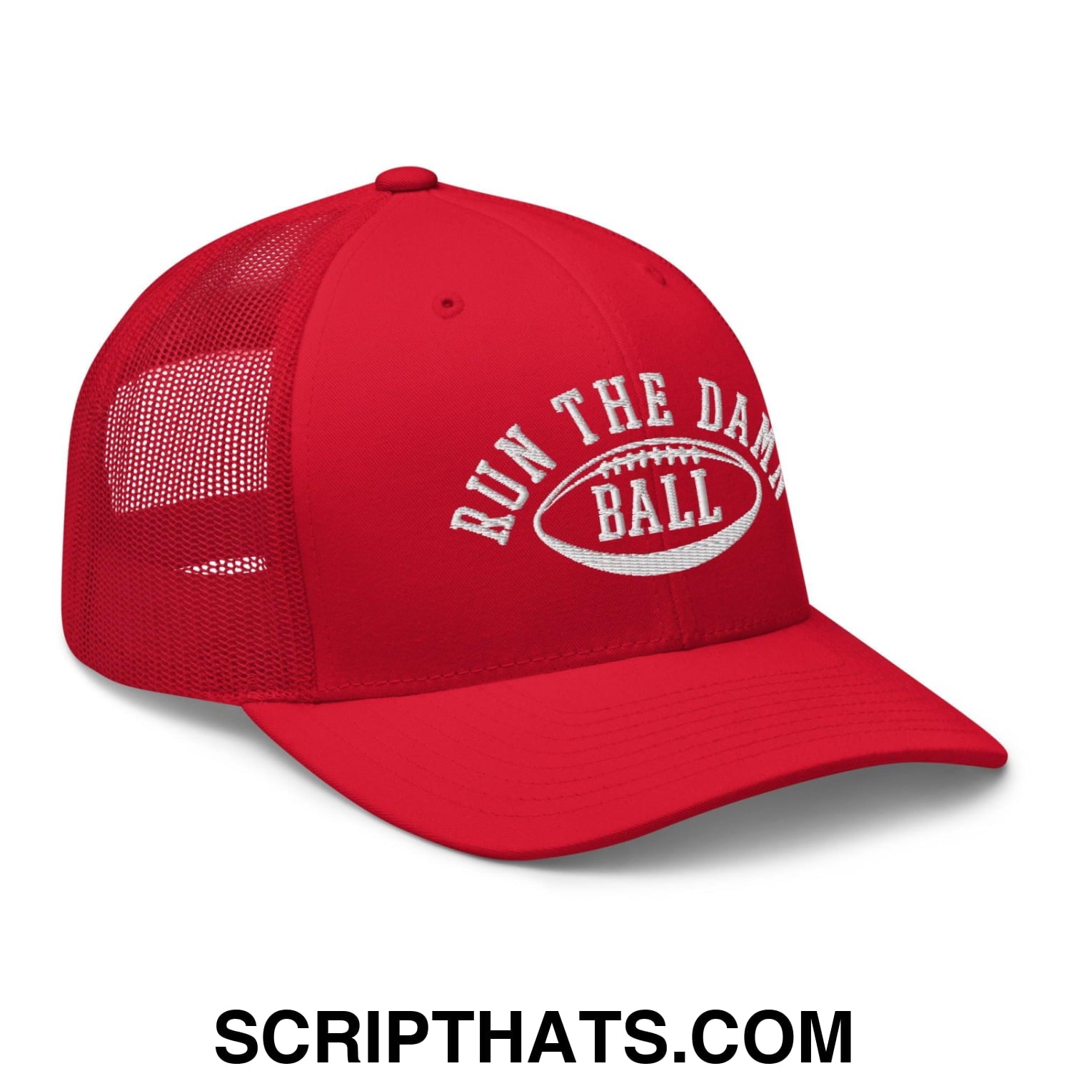 Run The Damn Ball Embroidered Mesh Trucker Hat Red
