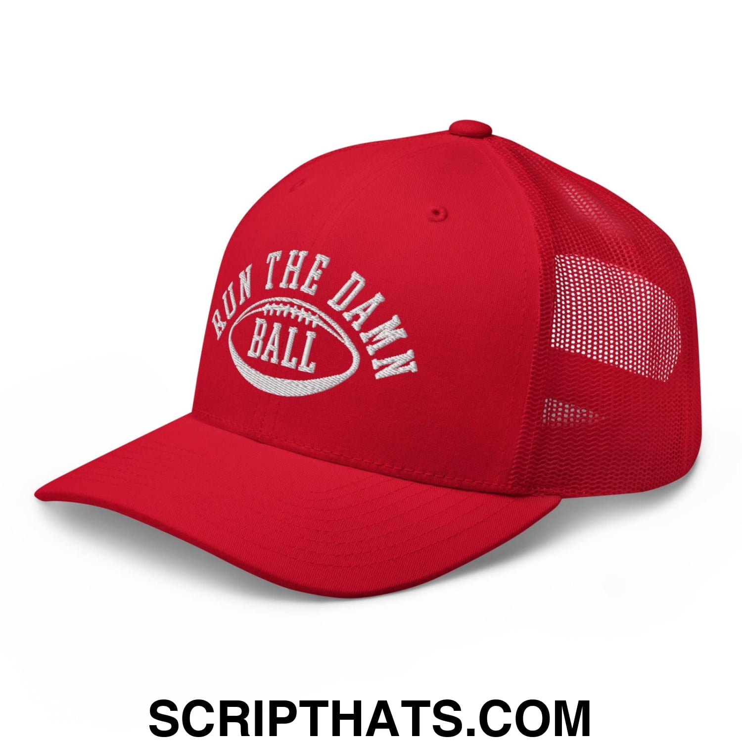 Run The Damn Ball Embroidered Mesh Trucker Hat Red