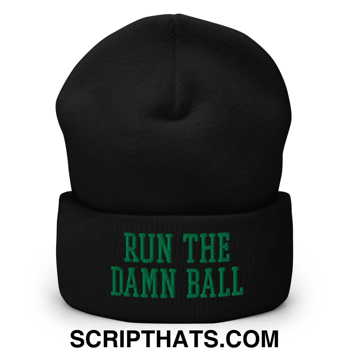 Run The Damn Ball Green Embroidered Cuffed Knit Beanie Black