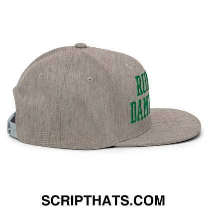 Run The Damn Ball Green Embroidered Flat Bill Brim Snapback Hat Heather Grey