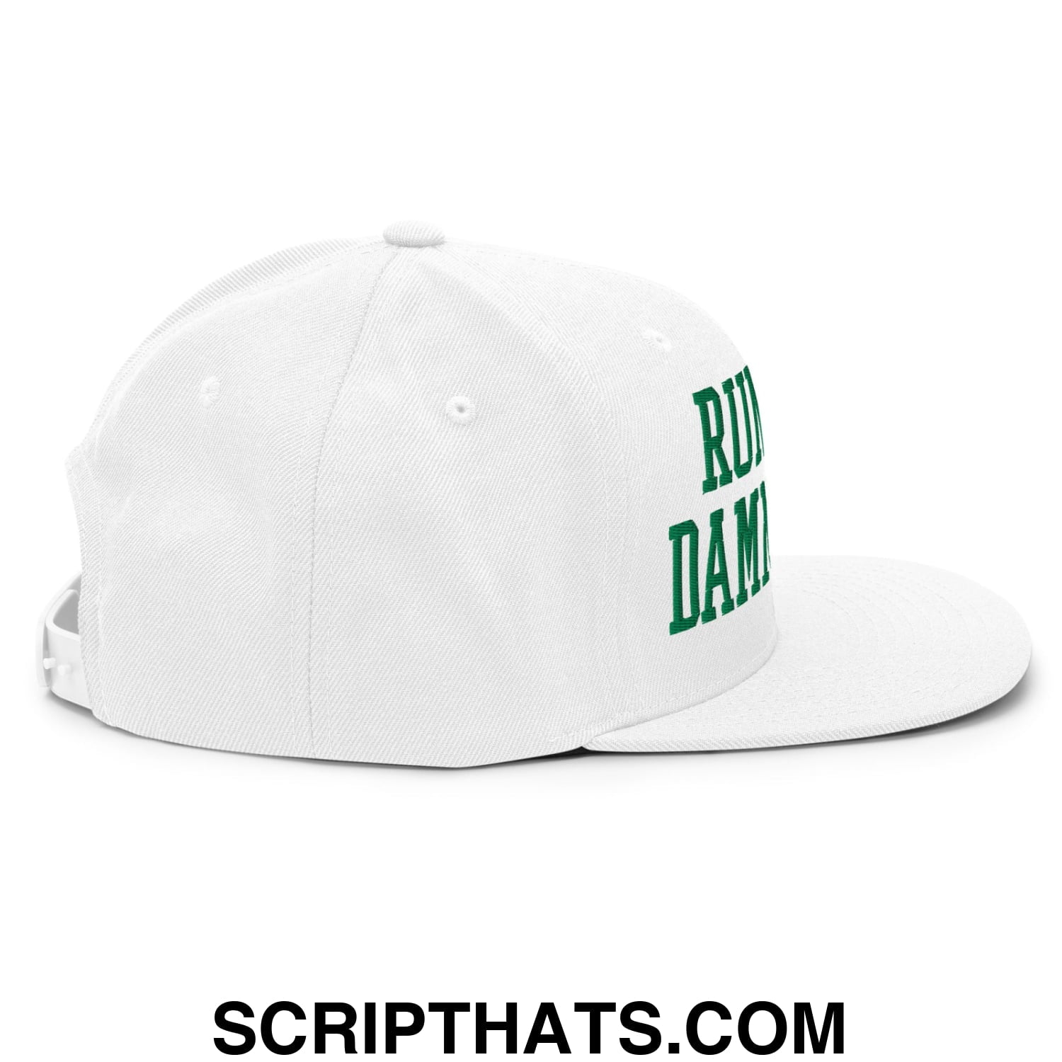 Run The Damn Ball Green Embroidered Flat Bill Brim Snapback Hat White