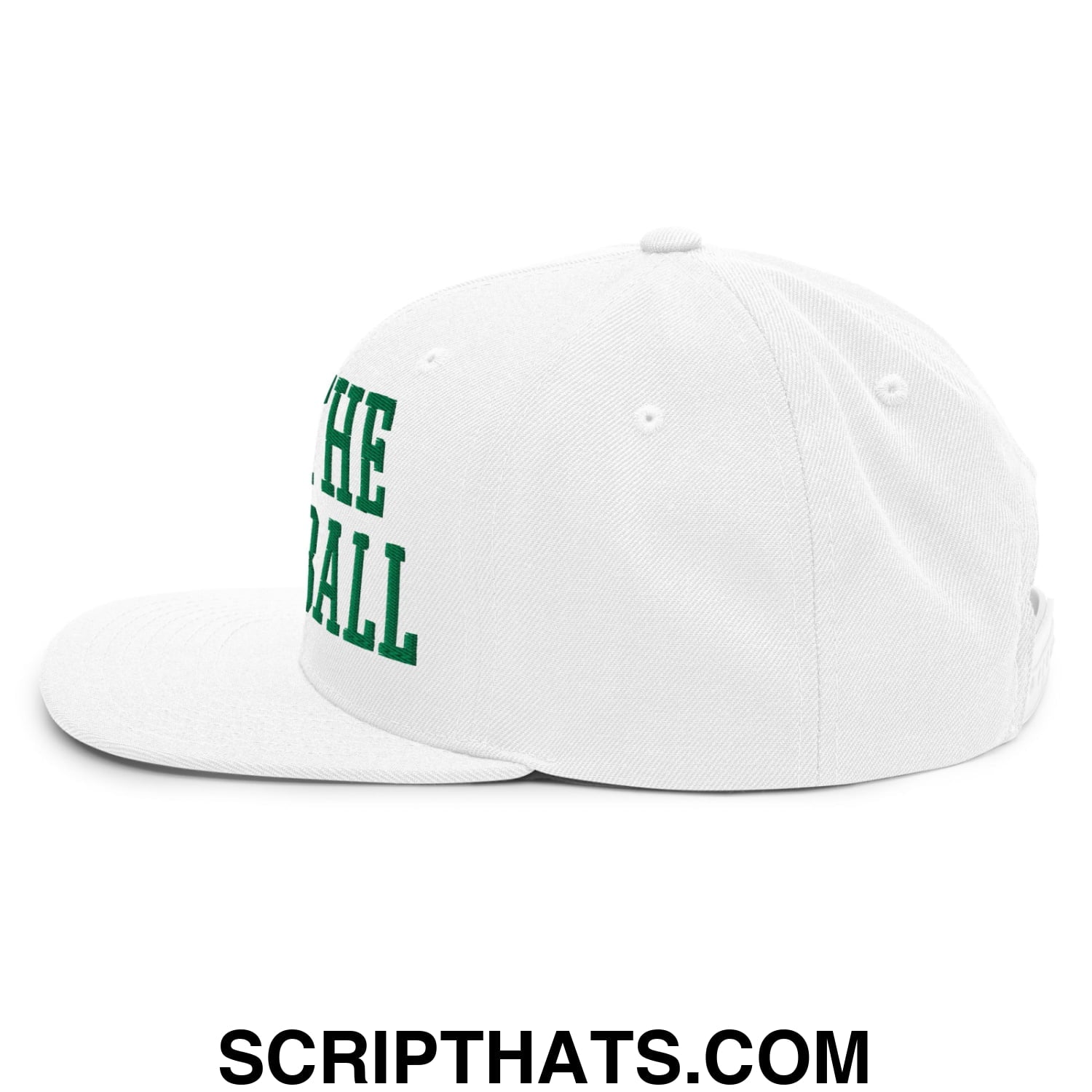 Run The Damn Ball Green Embroidered Flat Bill Brim Snapback Hat White