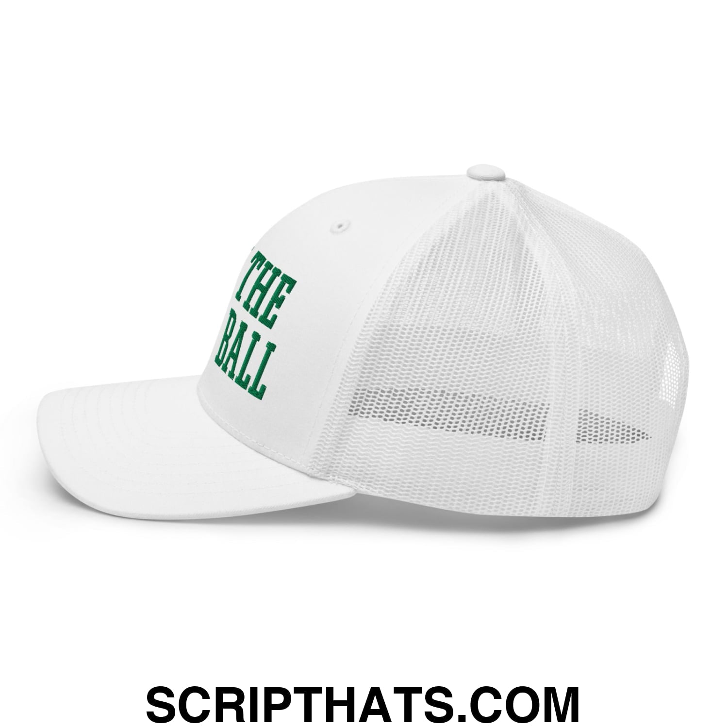 Run The Damn Ball Green Embroidered Mesh Trucker Hat White