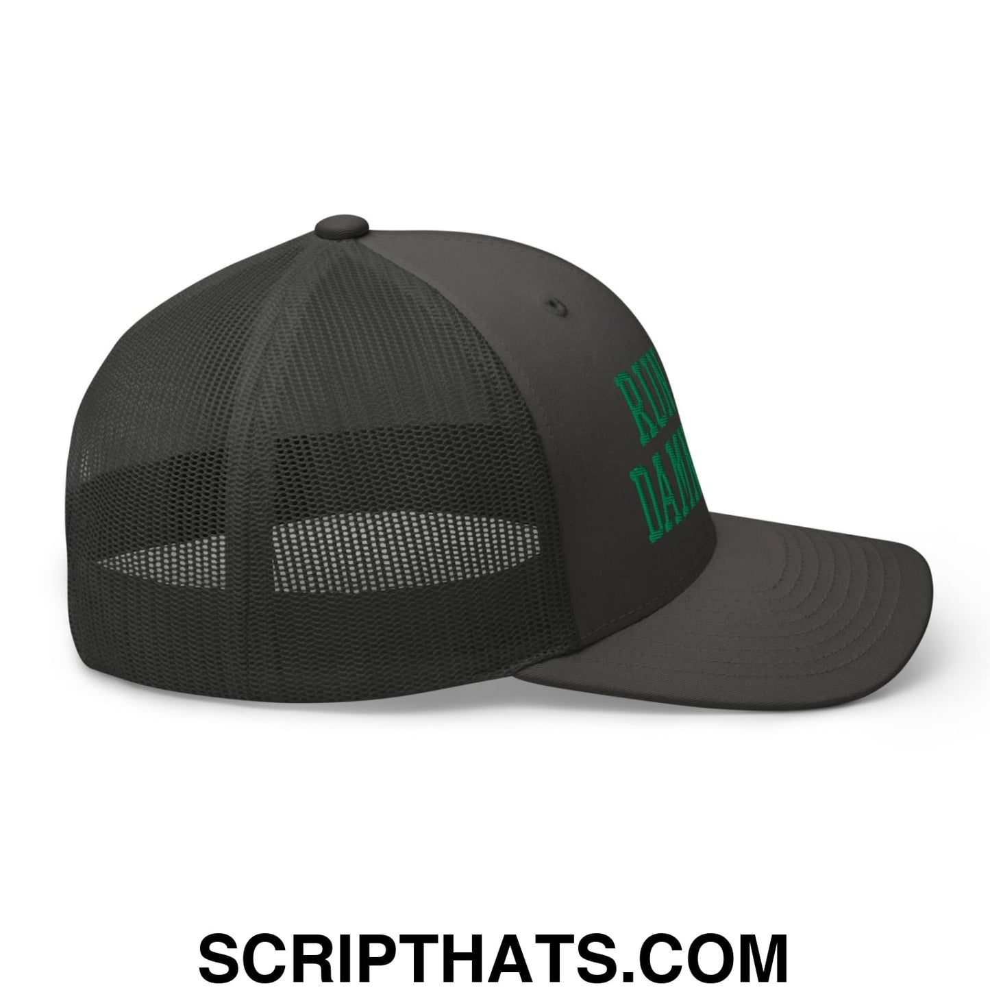 Run The Damn Ball Green Embroidered Mesh Trucker Hat Charcoal