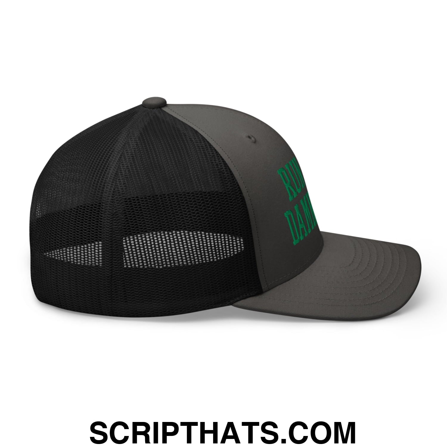 Run The Damn Ball Green Embroidered Mesh Trucker Hat Charcoal Black
