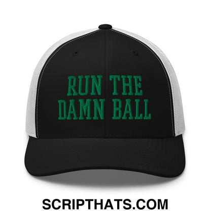 Run The Damn Ball Green Embroidered Mesh Trucker Hat Black White