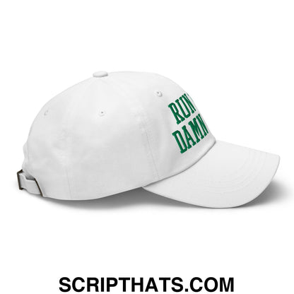 Run The Damn Ball Green Embroidered Unstructured Dad Hat White