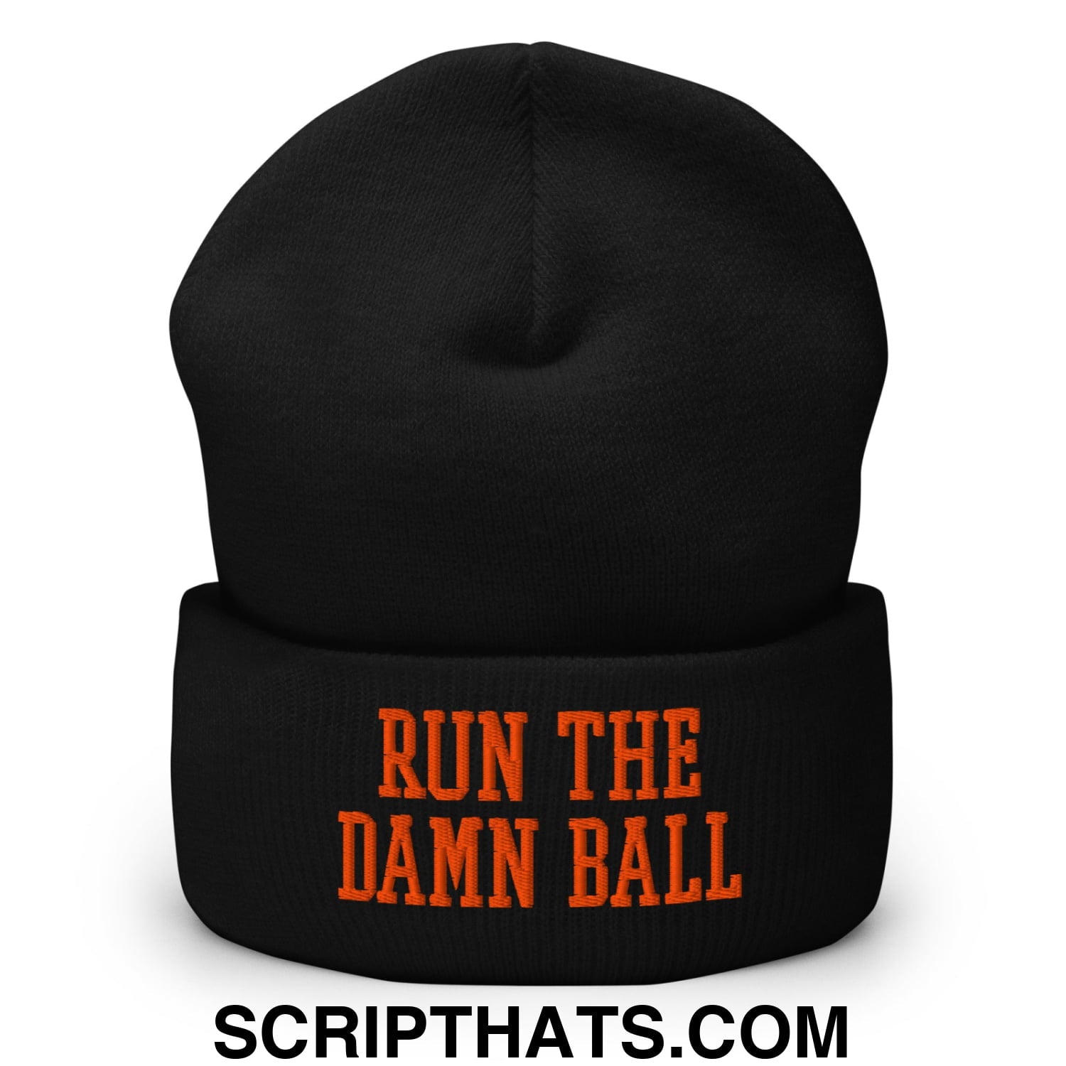 Run The Damn Ball Orange Embroidered Cuffed Knit Beanie Black