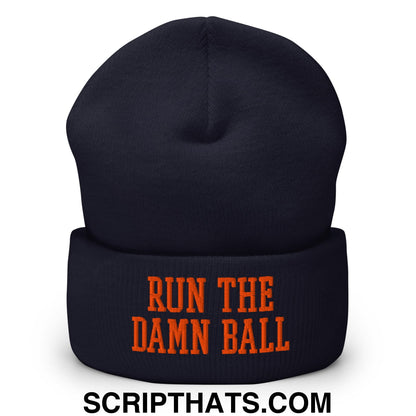 Run The Damn Ball Orange Embroidered Cuffed Knit Beanie Navy