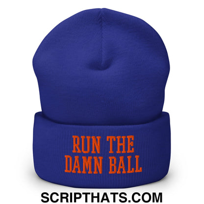 Run The Damn Ball Orange Embroidered Cuffed Knit Beanie Royal
