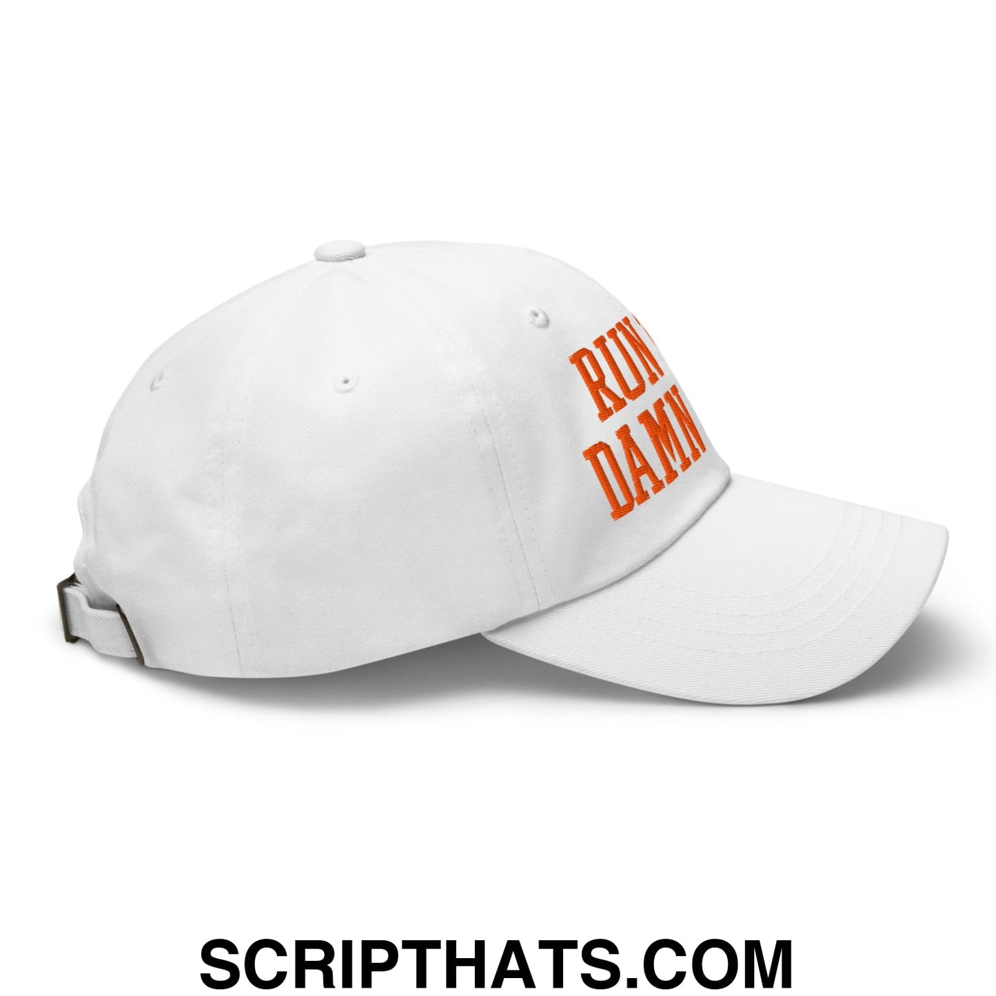 Run The Damn Ball Orange Embroidered Unstructured Dad Hat White