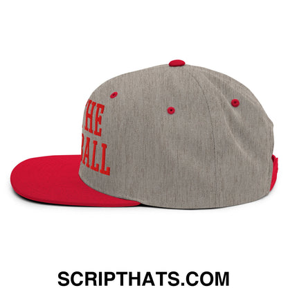 Run the damn ball red embroidered flat bill brim snapback hat in gray and red with bold red the ball embroidery on side