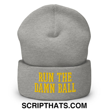 Run The Damn Ball Yellow Embroidered Cuffed Knit Beanie Heather Grey