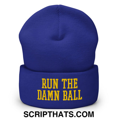 Run The Damn Ball Yellow Embroidered Cuffed Knit Beanie Royal