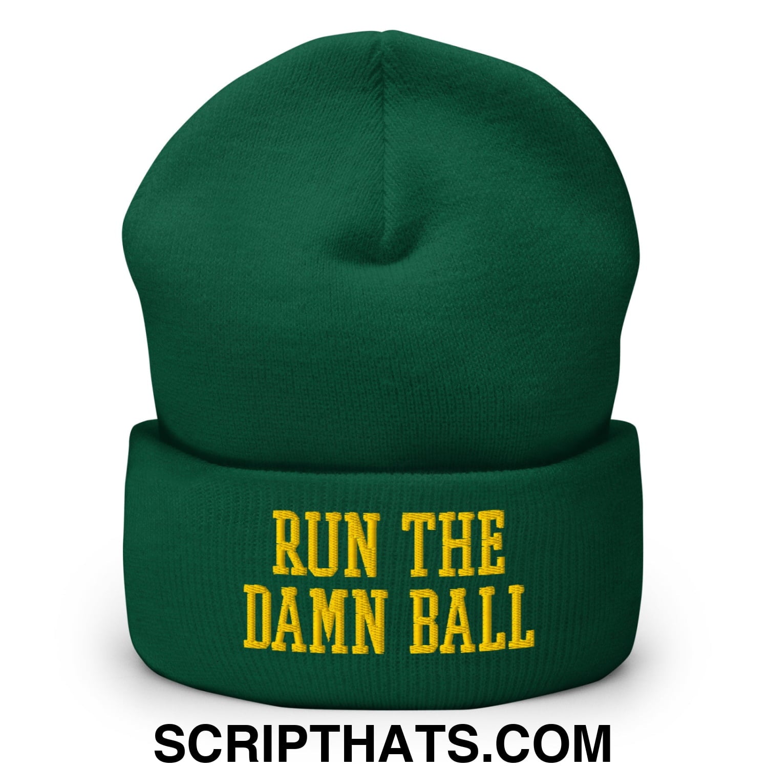 Run The Damn Ball Yellow Embroidered Cuffed Knit Beanie Spruce