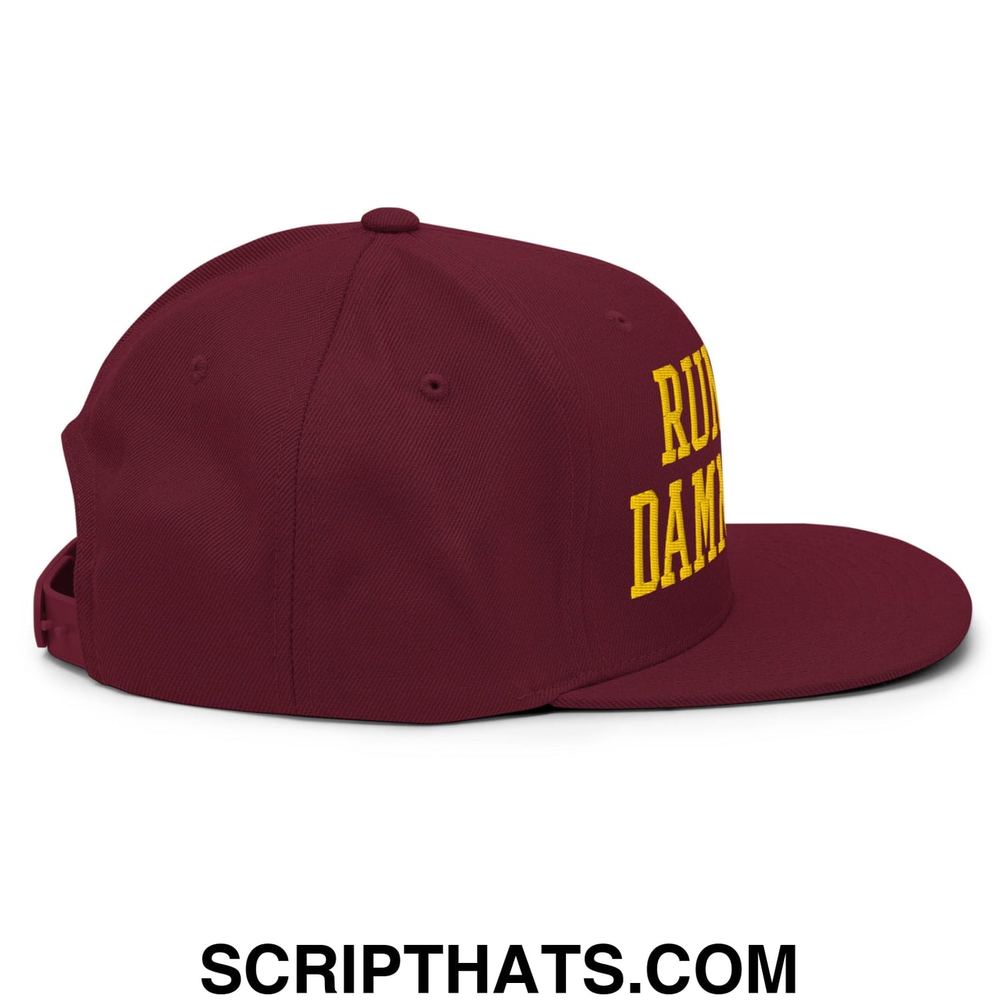 Run The Damn Ball Yellow Embroidered Flat Bill Brim Snapback Hat Maroon